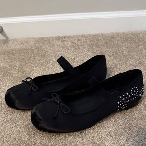 Free People x Jeffrey Campbell Black Studded Satin Ballet Flats